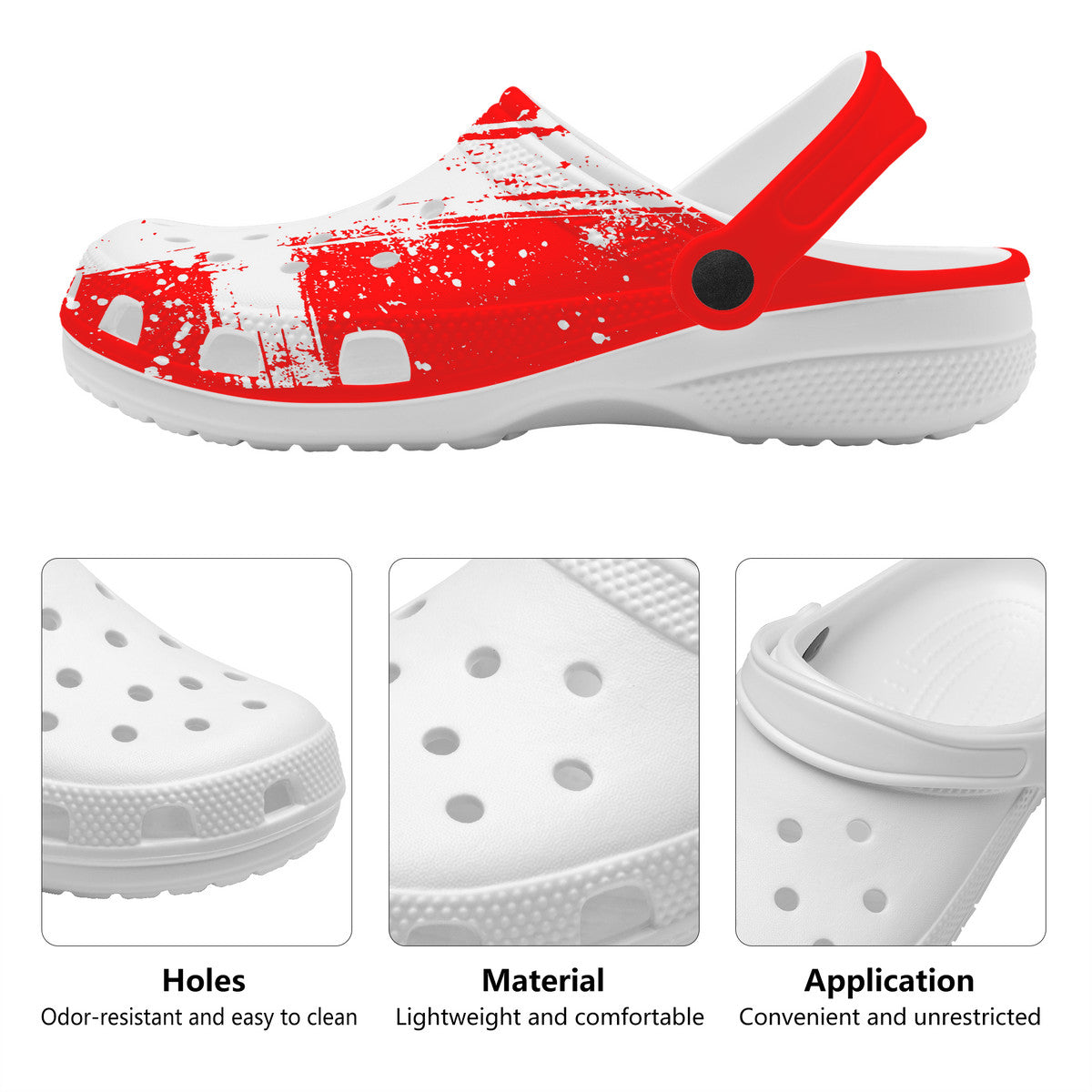 red and white crocs, crocs, slip ons, slip on, slip on shoes, ruggage, washable shoe, everyday wear, faith, cross, spiritual, spirituality